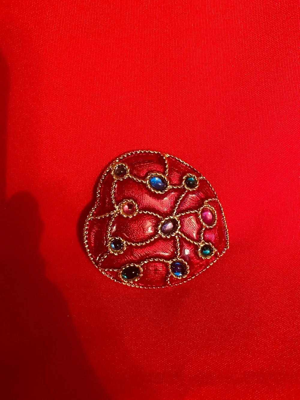 Red Heart Jeweled Mirror with Gold Detailing